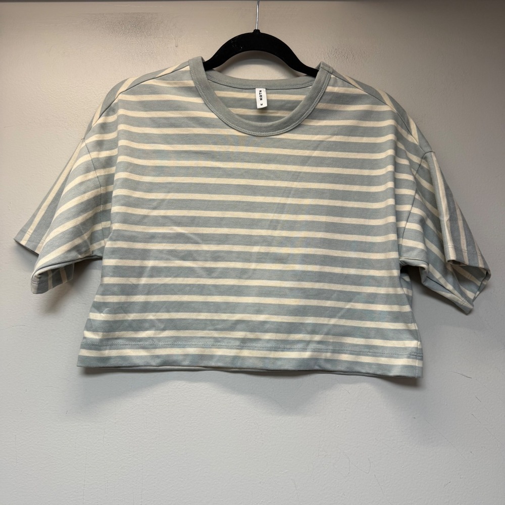 Kotn Striped Crop Top Womens Medium Blue White Egyptian Cotton Boxy Tee Excellen